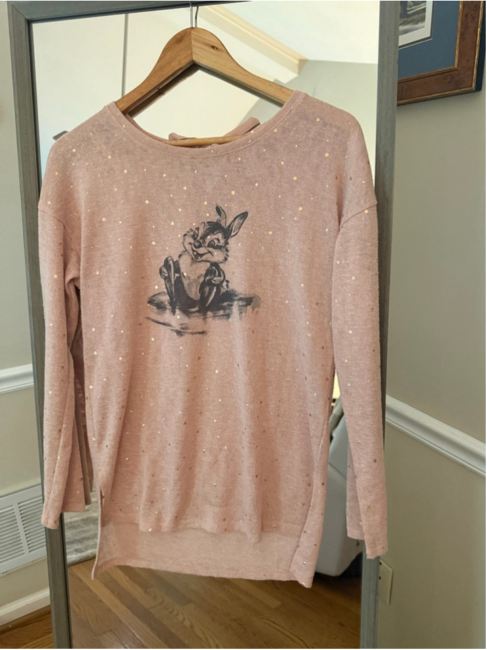 Women's Disney LC Lauren Conrad Pink Gold Bambi Crew Neck Sweater XS